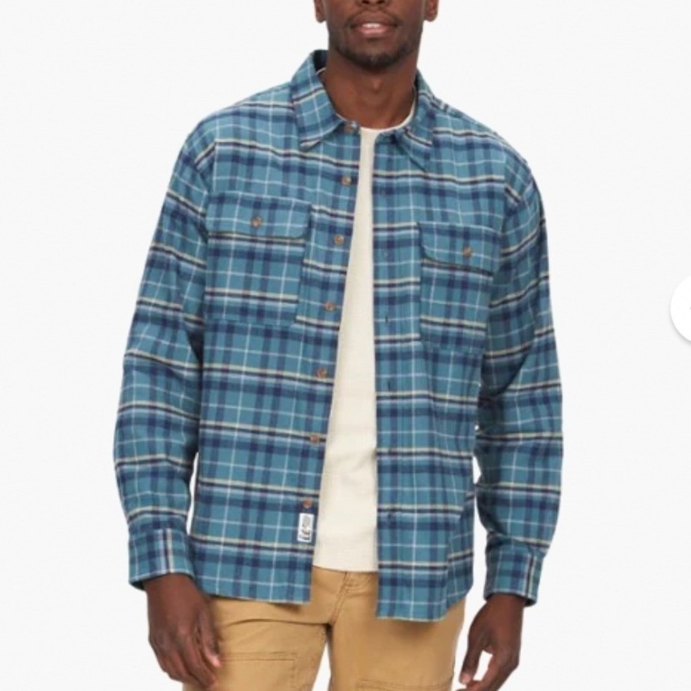 Marmot Mens Doran‎ flannel long sleeve in Moon River XL New With Tags
